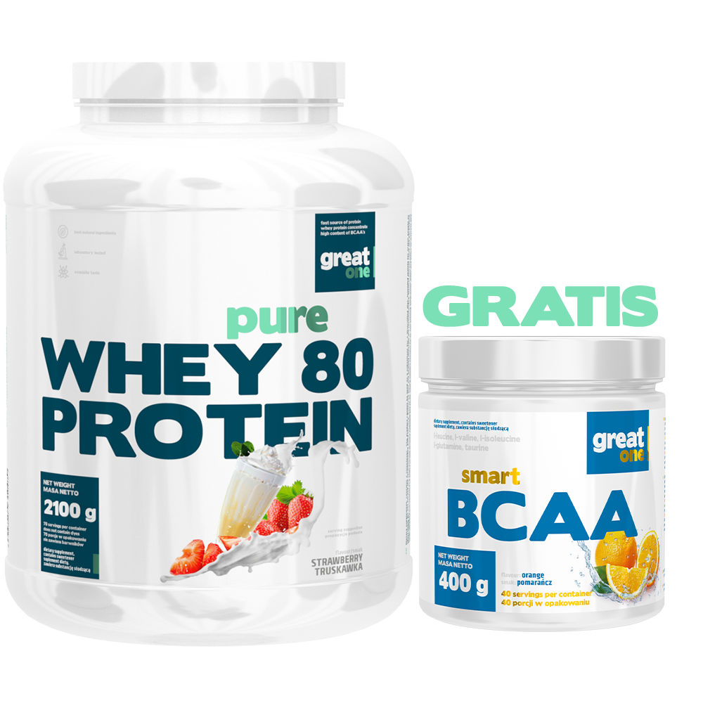 Pure Whey 80 Protein 2,1kg + Smart BCAA 400g GRATIS Great One 